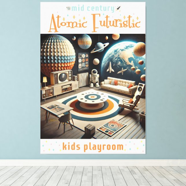Atomic Futuristic Space Age Kids Playroom Canvastryck (Insitu (trägolv))