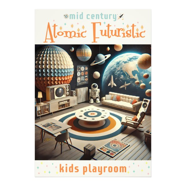 Atomic Futuristic Space Age Kids Playroom Fototryck (Framsidan)
