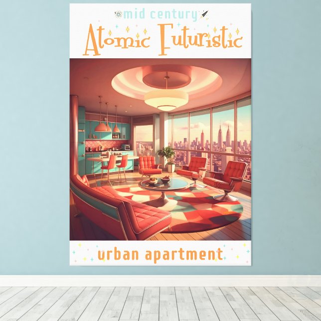 Atomic Futuristic Urban Apartment Canvastryck (Insitu (trägolv))