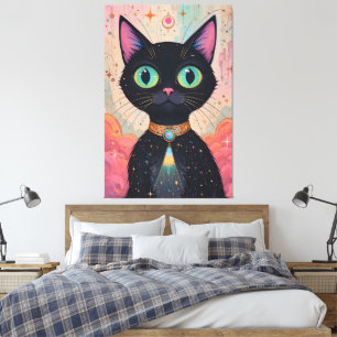 Atomic Futuristiska Cosmic Black Cat Universe Canvastryck