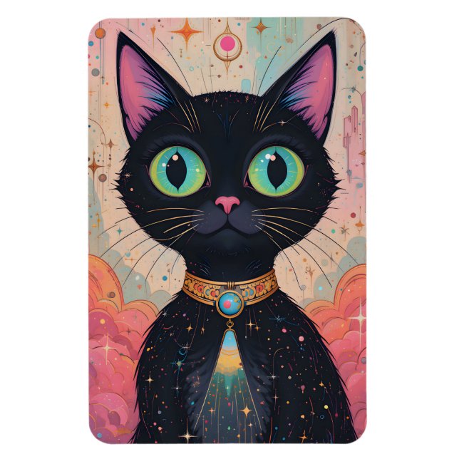 Atomic Futuristiska Cosmic Black Cat Universe Magnet (Vertikal)