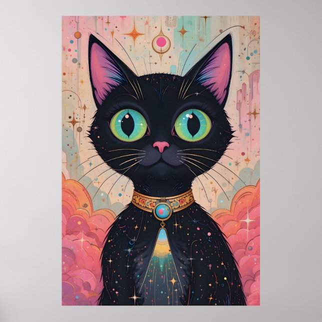 Atomic Futuristiska Cosmic Black Cat Universe Poster (Framsidan)