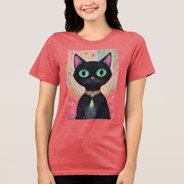 Atomic Futuristiska Cosmic Black Cat Universe T Shirt (Framsida)