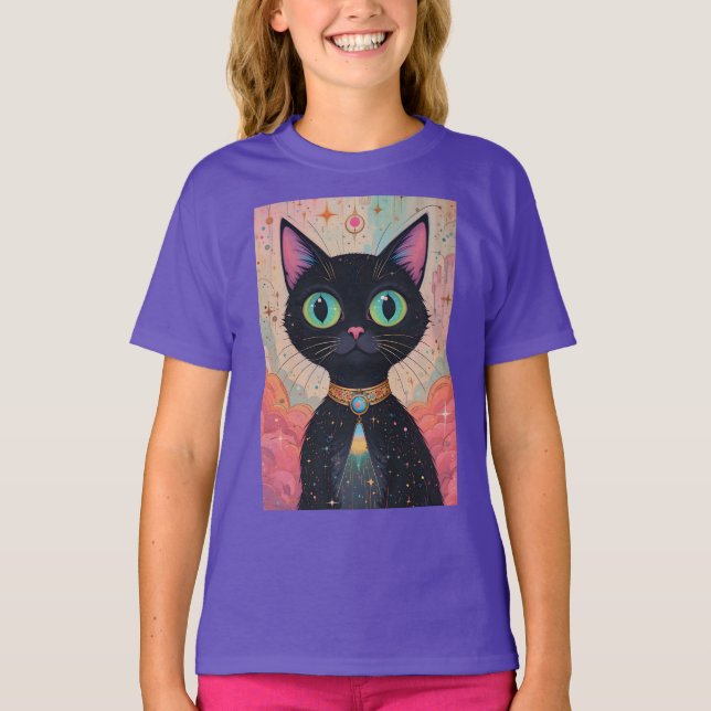Atomic Futuristiska Cosmic Black Cat Universe T Shirt (Framsida)
