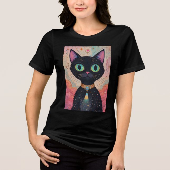 Atomic Futuristiska Cosmic Black Cat Universe T Shirt (Framsida)