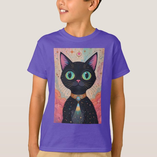 Atomic Futuristiska Cosmic Black Cat Universe T Shirt (Framsida)