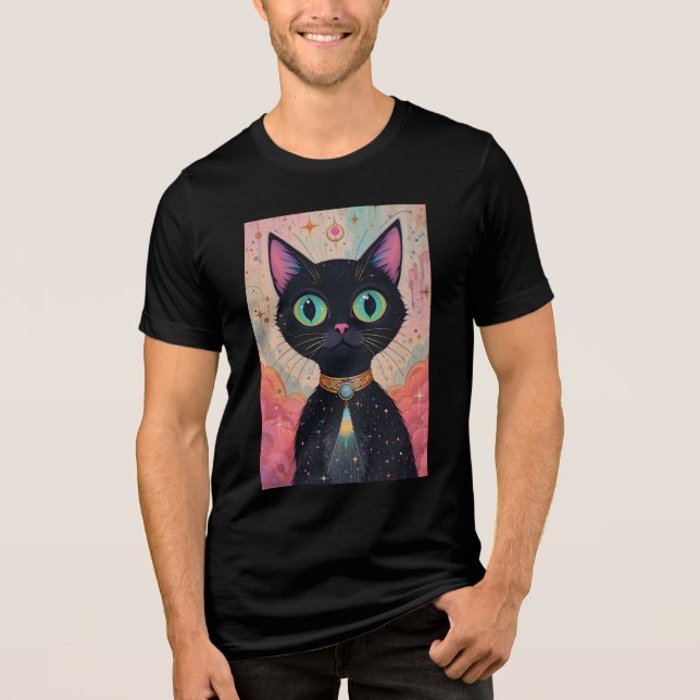 Atomic Futuristiska Cosmic Black Cat Universe T Shirt (Framsida)