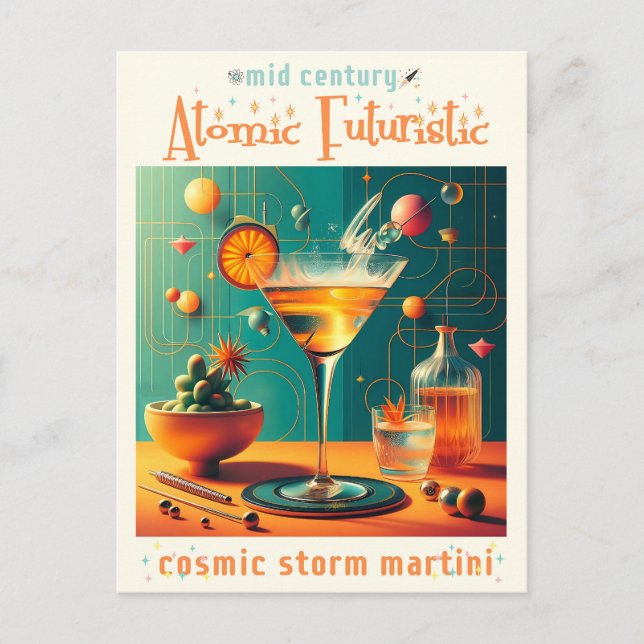 Atomic Futuristiska Cosmic Storm Martini Vykort (Framsida)