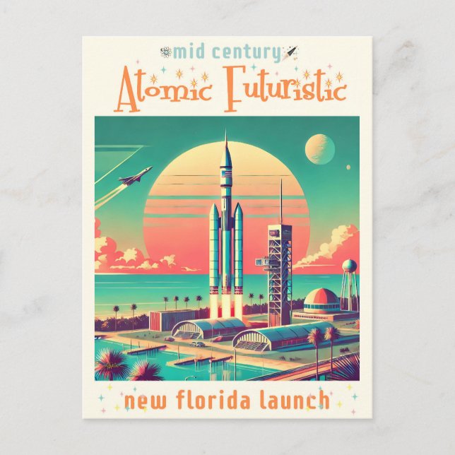 Atomic Futuristiska New Florida Launch Site Vykort (Framsida)