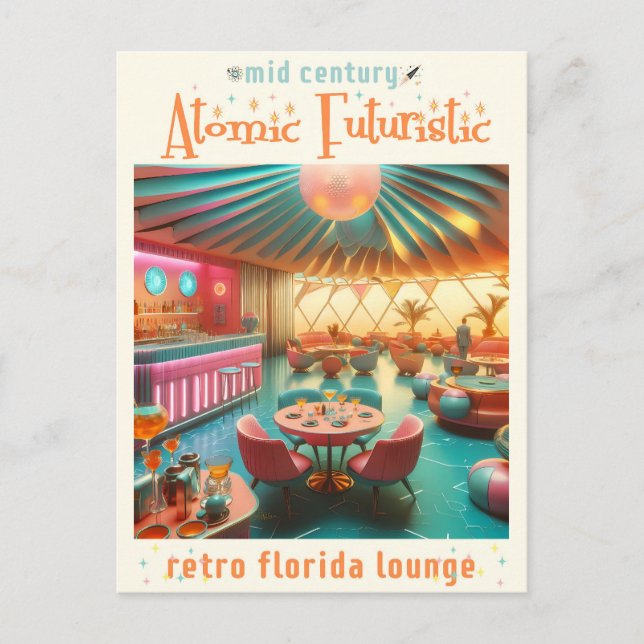 Atomic Futuristiska Retro Florida Lounge Vykort (Framsida)