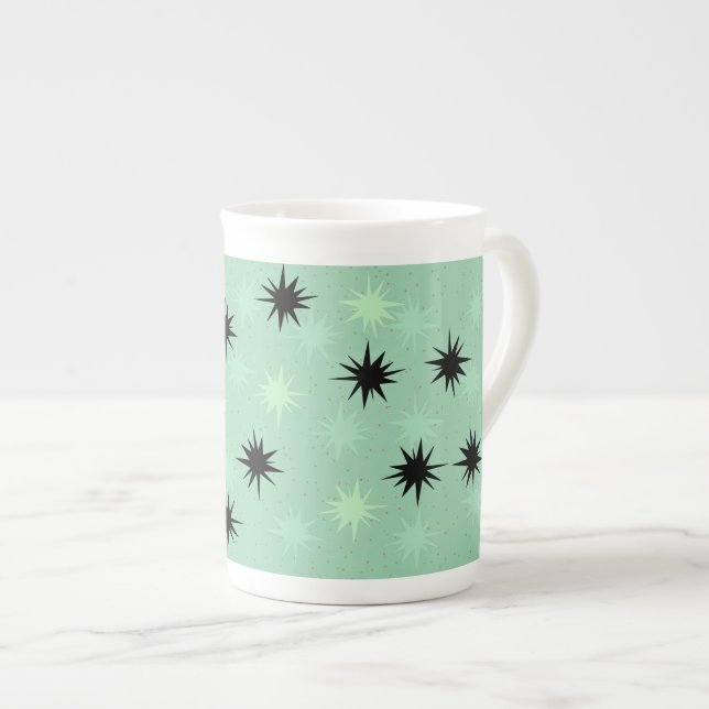 Atomic Jade and Mint Starbursts Bone China Mugg Benporslin Mugg (Framsida höger)