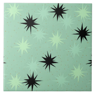 Atomic Jade and Mint Starbursts Ceramic Tile Kakelplatta