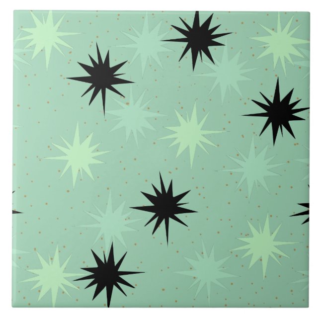 Atomic Jade and Mint Starbursts Ceramic Tile Kakelplatta (Framsidan)