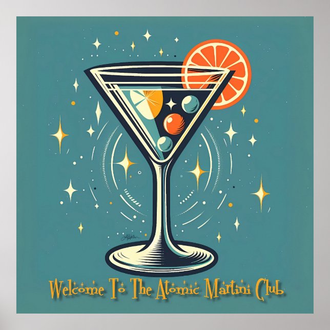 Atomic Martini Club Retro Futuristic Cocktail Poster (Framsidan)