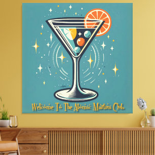 Atomic Martini Club Retro Futuristisk Cocktail Canvastryck