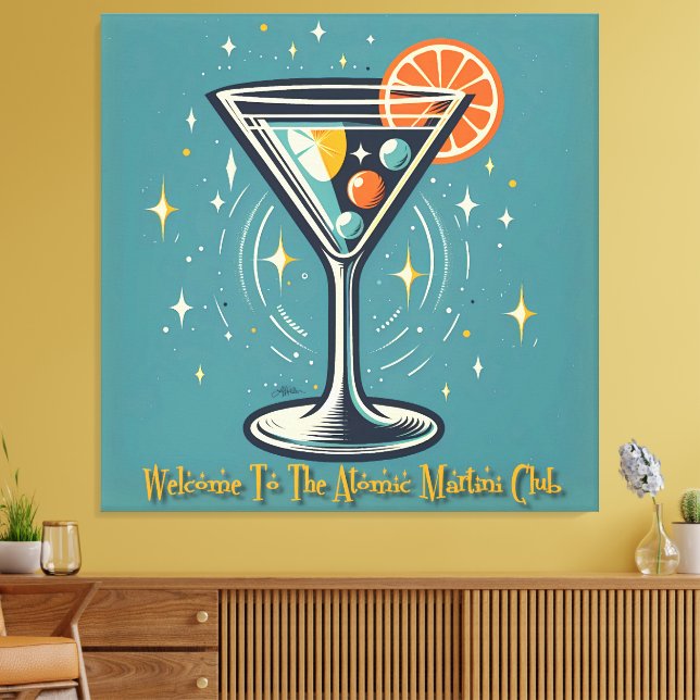 Atomic Martini Club Retro Futuristisk Cocktail Canvastryck (Insitu (Vardagsrum))