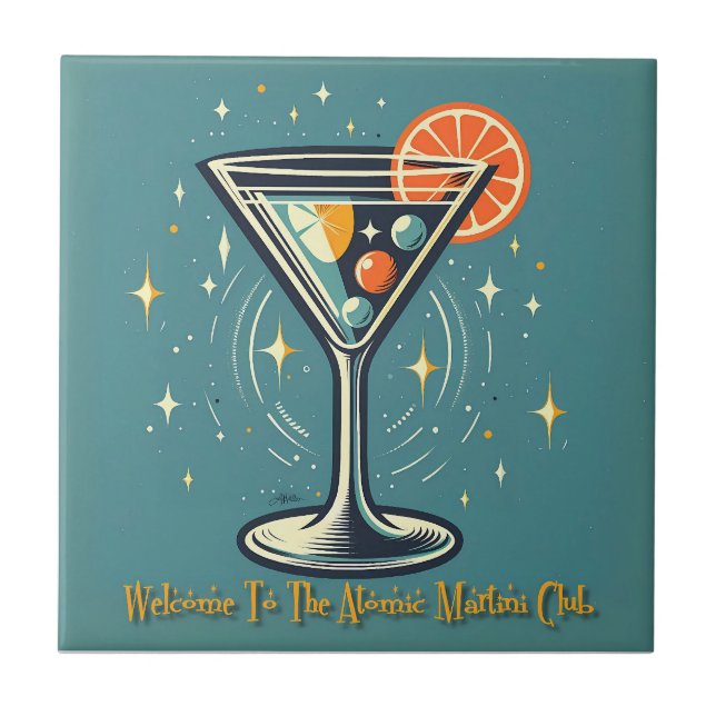 Atomic Martini Club Retro Futuristisk Cocktail Kakelplatta (Framsidan)
