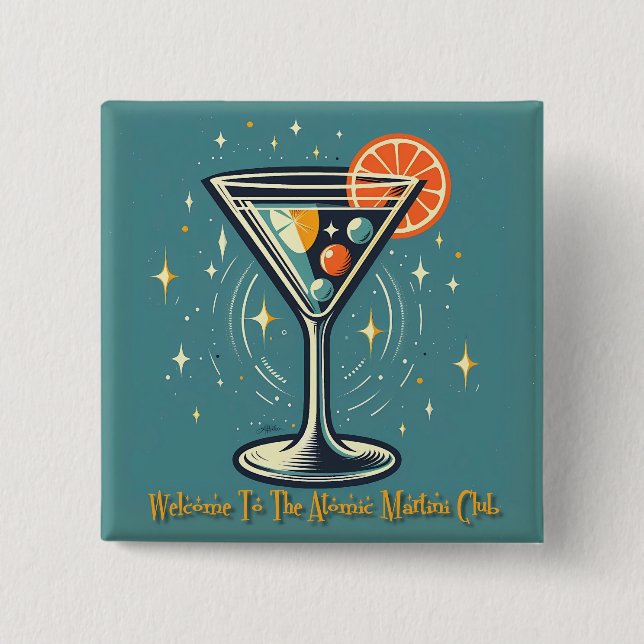 Atomic Martini Club Retro Futuristisk Cocktail Knapp (Framsida)