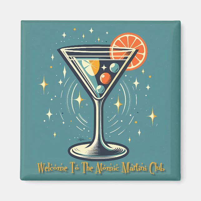 Atomic Martini Club Retro Futuristisk Cocktail Magnet (Framsidan)