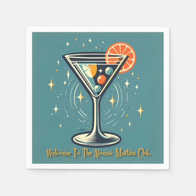 Atomic Martini Club Retro Futuristisk Cocktail Pappersservett (Framsidan)