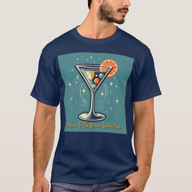 Atomic Martini Club Retro Futuristisk Cocktail T Shirt (Framsida)