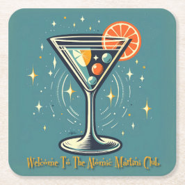 Atomic Martini Club Retro Futuristisk Cocktail Underlägg Papper Kvadrat
