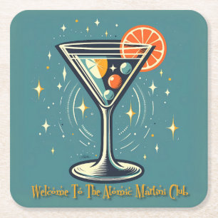 Atomic Martini Club Retro Futuristisk Cocktail Underlägg Papper Kvadrat