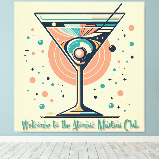 Atomic Martini Club Retro Futuristisk Rymdålder Canvastryck (Insitu (trägolv))