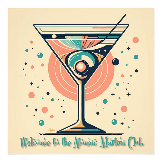 Atomic Martini Club Retro Futuristisk Rymdålder Fototryck (Framsidan)