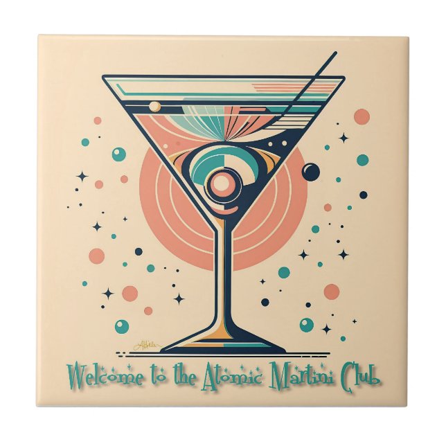 Atomic Martini Club Retro Futuristisk Rymdålder Kakelplatta (Framsidan)