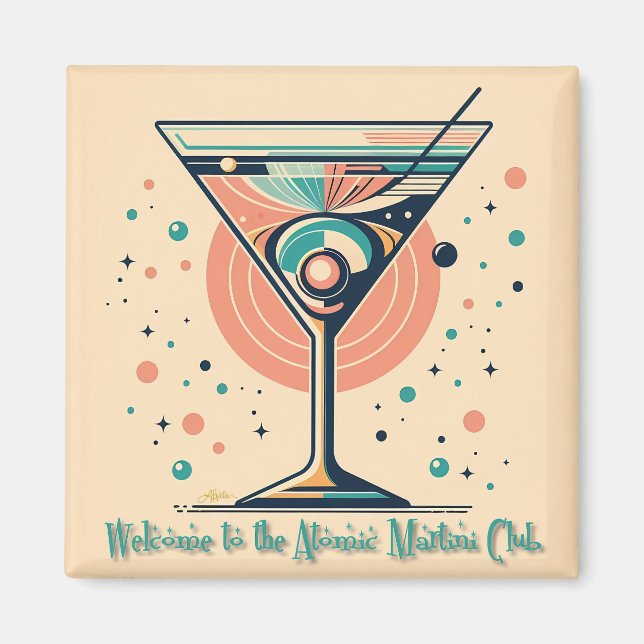 Atomic Martini Club Retro Futuristisk Rymdålder Magnet (Framsidan)