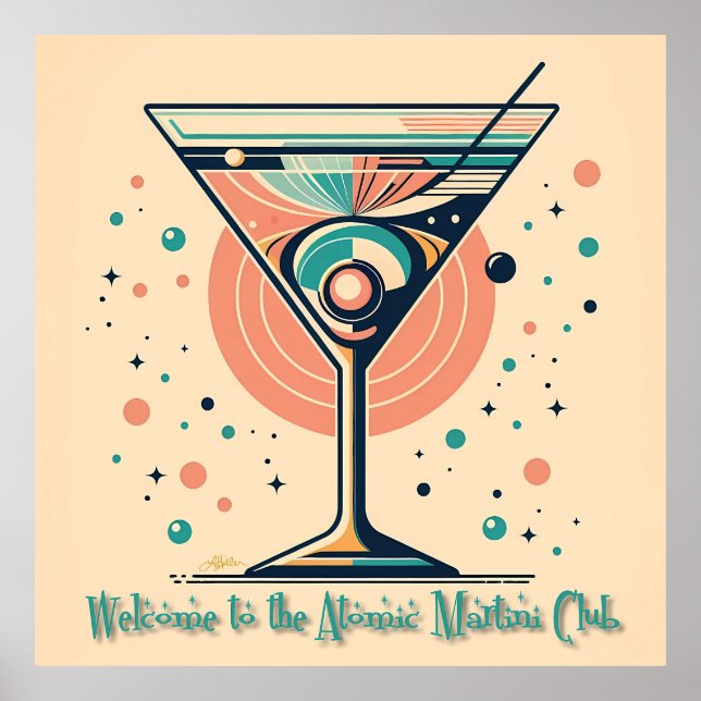 Atomic Martini Club Retro Futuristisk Rymdålder Poster (Framsidan)