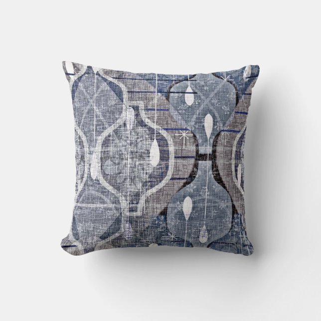 Atomic Ogee Blue Grått Modern Farmhouse Midsekel Kudde (Framsida)