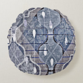 Atomic Ogee Blue Grått Modern Farmhouse Midsekel Rund Kudde