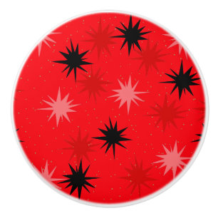 Atomic Red Starbursts Ceramic Knob Knopp