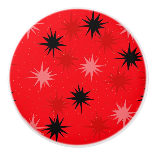 Atomic Red Starbursts Ceramic Knob Knopp (Framsidan)