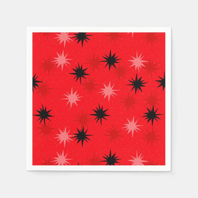 Atomic Red Starbursts Pappra Cocktail Napkins Pappersservett (Framsidan)