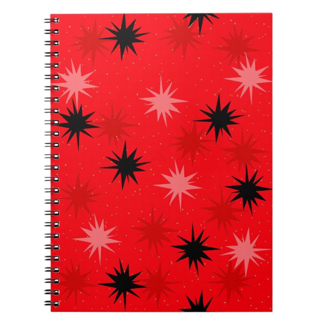 Atomic Red Starbursts Pocket Notebook Anteckningsbok Med Spiral (Framsidan)