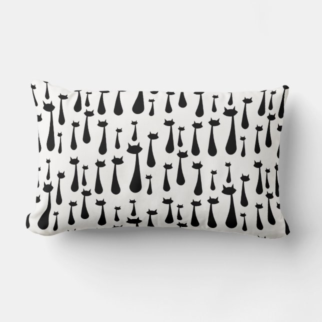 Atomic Retro Black Cat Silhouette Mönster Lumbarkudde (Framsida)