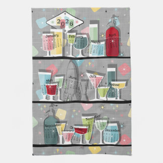 Atomic Retro Cocktails 2026 Calendar Kökshandduk