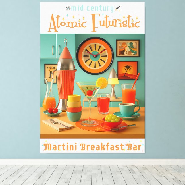 Atomic Retro Futuristic Martini Breakfast Bar Canvastryck (Insitu (trägolv))