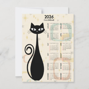 Atomic Retro Svart Katt Mid Century 2026 Kalender Vykort