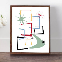 Atomic Squares Stars och Boomerang Mid Century Poster