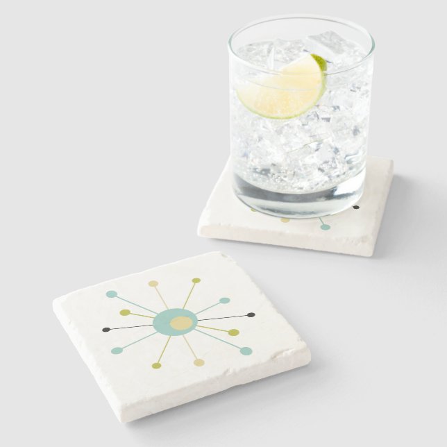 Atomic Starburst Aqua Blue Gult Mid Mod Stenunderlägg (Sidan)