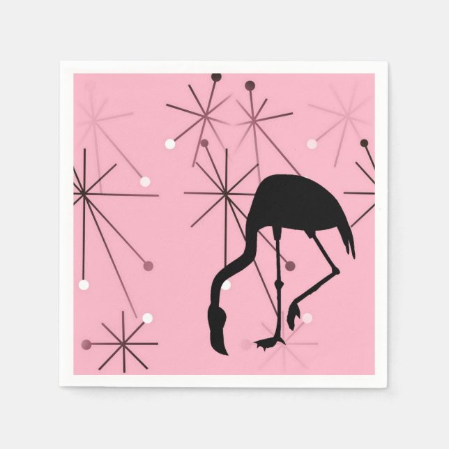 Atomic Starburst MidCentury Modern Flamingo Rosa Pappersservett (Framsidan)