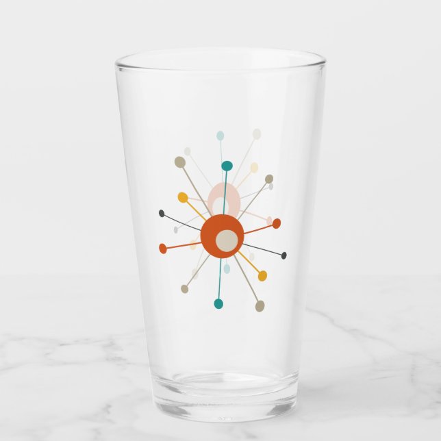 Atomic Starburst Red Teal Gult Mid Century Glaskopp (Framsida)