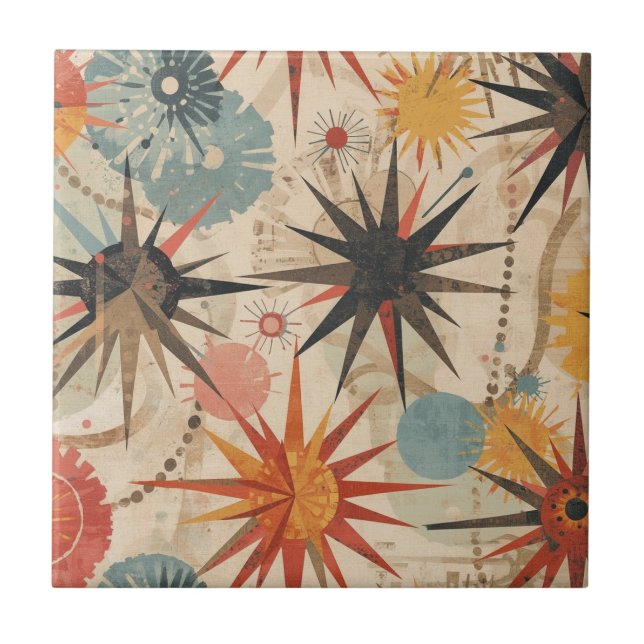 Atomic Starburst retro Mid Century Modern pastel Kakelplatta (Framsidan)