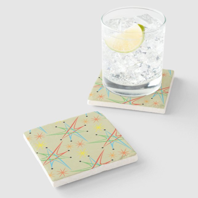 Atomic Starburst Retro Multicolor Mönster Stenunderlägg (Sidan)