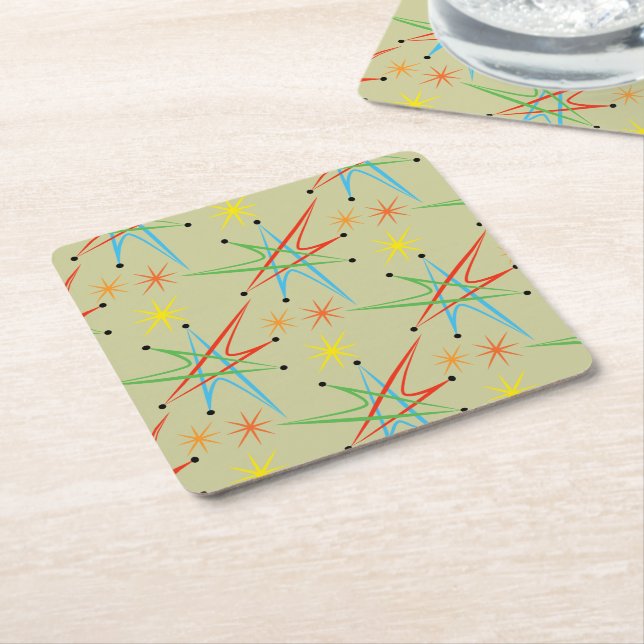 Atomic Starburst Retro Multicolor Mönster Underlägg Papper Kvadrat (Vinklad)