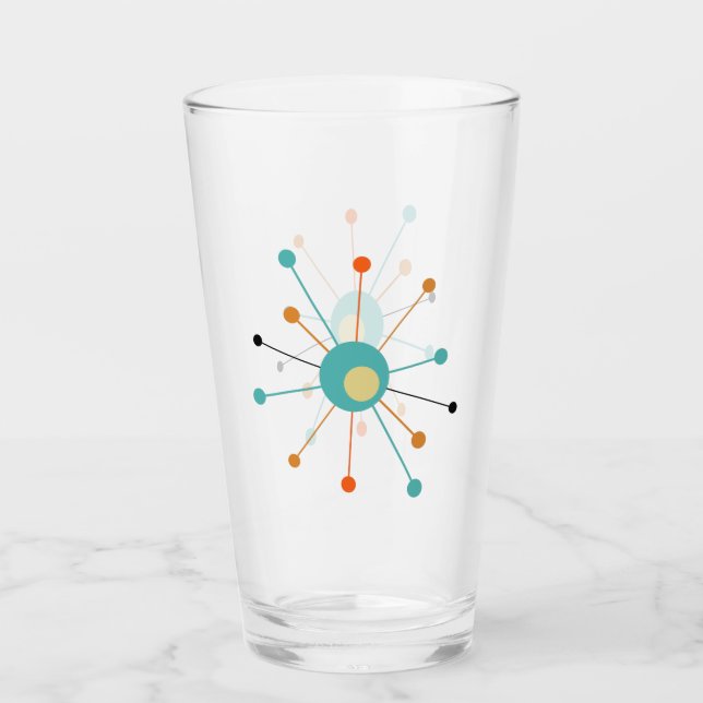 Atomic Starburst Turcos Orange Mid Century Glaskopp (Framsida)